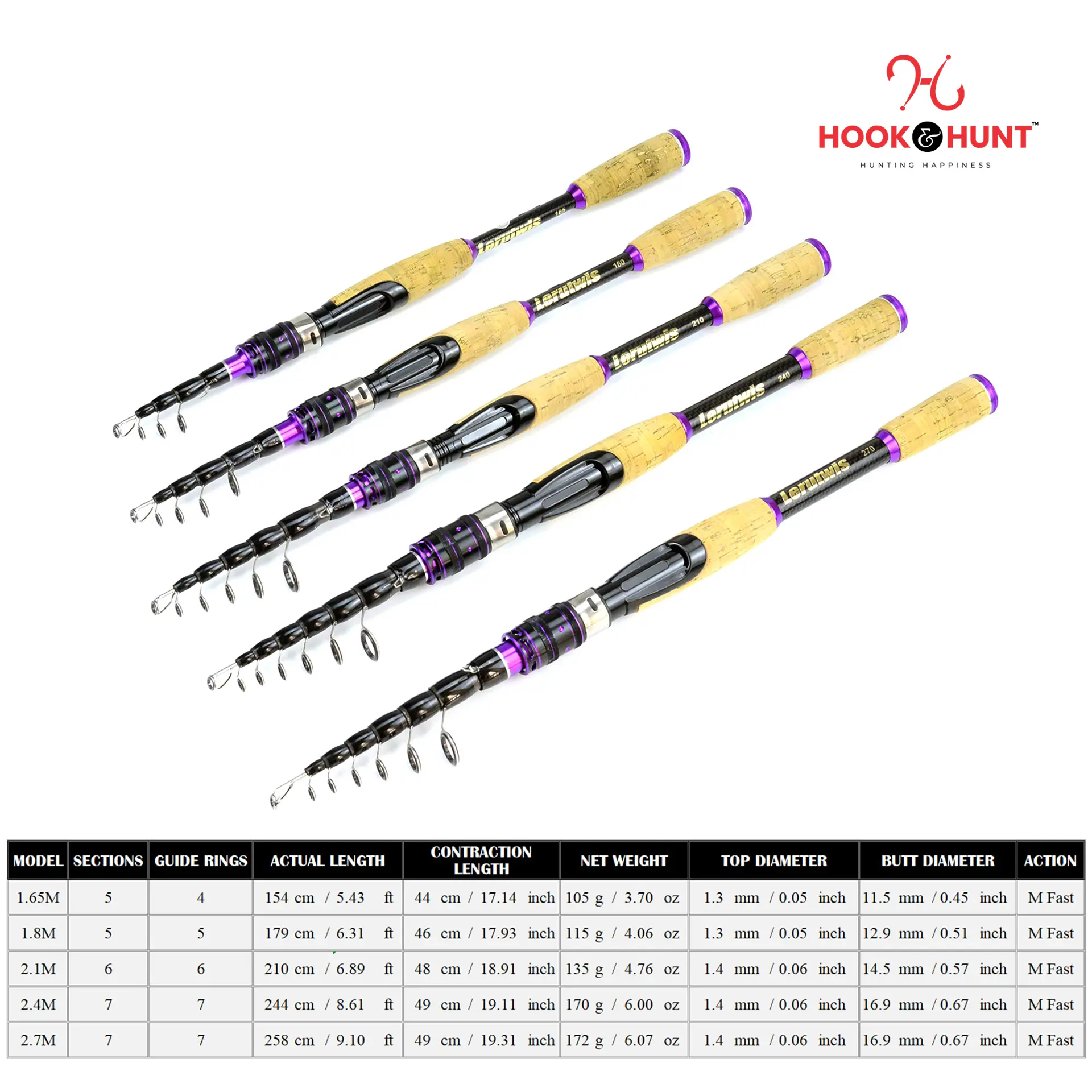 Picture of YG 102 - Model  High Carbon Fiber Telescopic Sea Fishing Rod (270 cm) – Retractable Lure Rod with Super Hard Cork Handle for Bass & Snakehead Fishing (270 cm)
