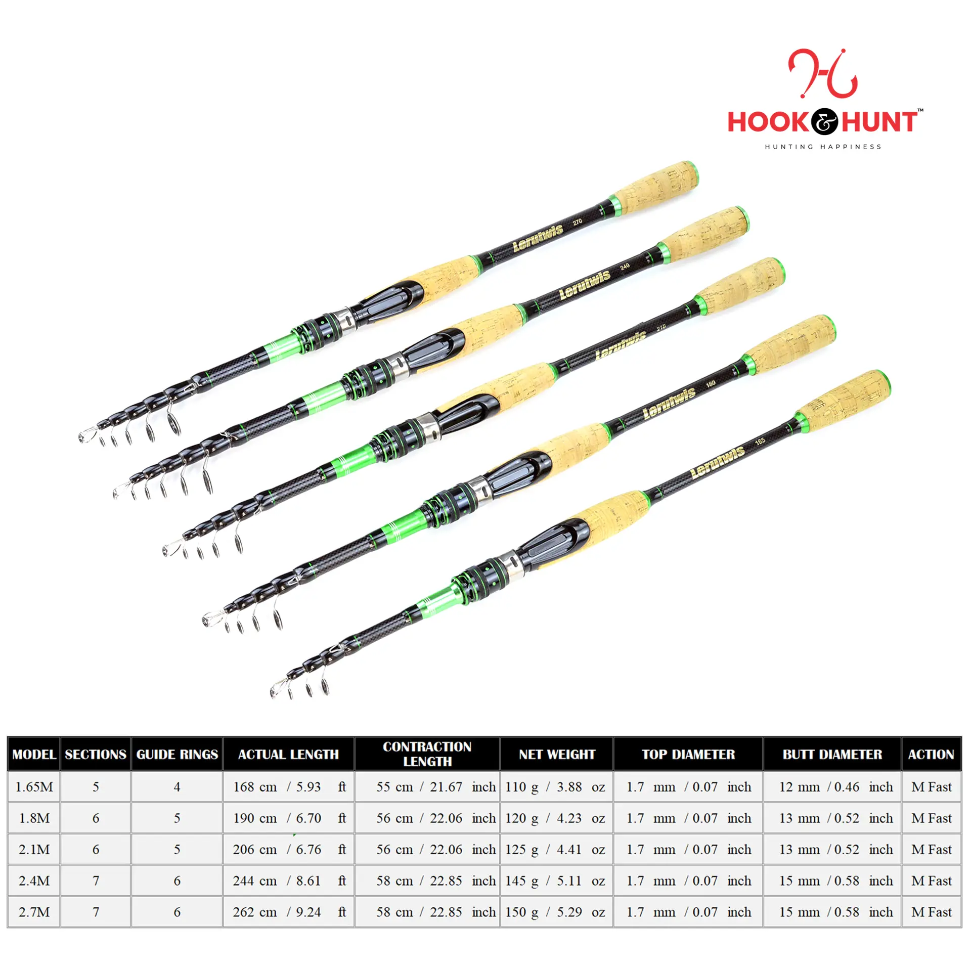 Picture of YG 101 - Model Carbon Fiber Telescopic Sea Fishing Rod (240 Cm) – Retractable Lure Rod with Cork Handle, Super Stiff for Bass & Snakehead Fishing (240 cm)