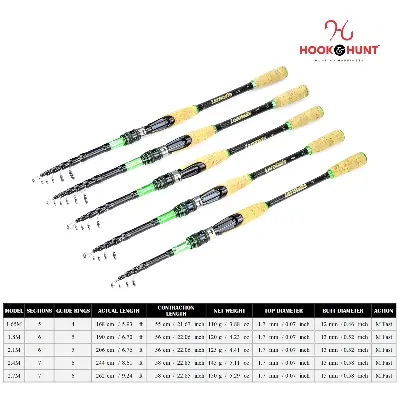 Picture of YG 101 - Model Carbon Fiber Telescopic Sea Fishing Rod (240 Cm) – Retractable Lure Rod with Cork Handle, Super Stiff for Bass & Snakehead Fishing (240 cm)