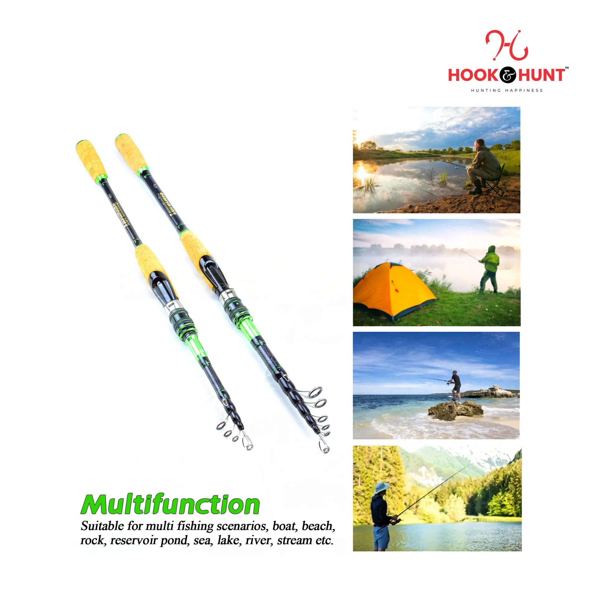 Picture of YG 101 - Model Carbon Fiber Telescopic Sea Fishing Rod (240 Cm) – Retractable Lure Rod with Cork Handle, Super Stiff for Bass & Snakehead Fishing (240 cm)