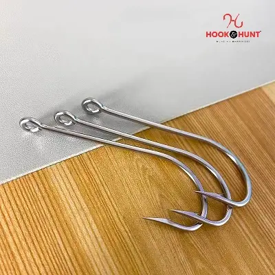 Picture of 12 Piece Hook & Hunt Long Shank Seahorse Fishing Hook No.8–5/0 – Straight Shank Barbed Sea Fishing Hook with Eye Hole for Boat Fishing (Size - 2)