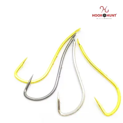 Picture of 12 Piece Hook & Hunt Long Shank Double-Barbed Streamlined Sea Fishing Hook No.7–18 – Anti-Bait-Slip Loose Barbed Hook for Sea Bass, Bream & Crucian Carp (Size - 16)