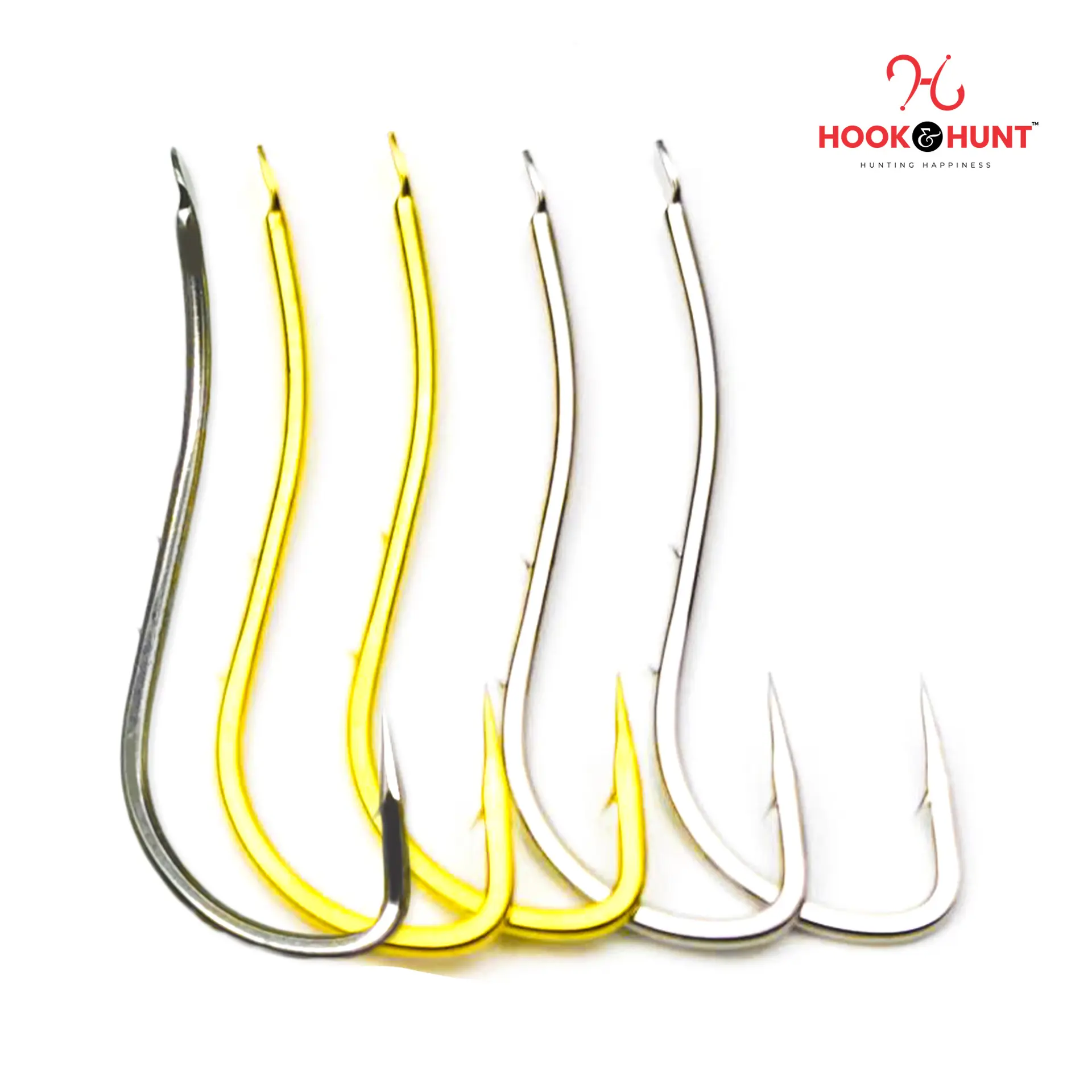 Picture of 12 Piece Hook & Hunt Long Shank Double-Barbed Streamlined Sea Fishing Hook No.7–18 – Anti-Bait-Slip Loose Barbed Hook for Sea Bass, Bream & Crucian Carp (Size - 17)