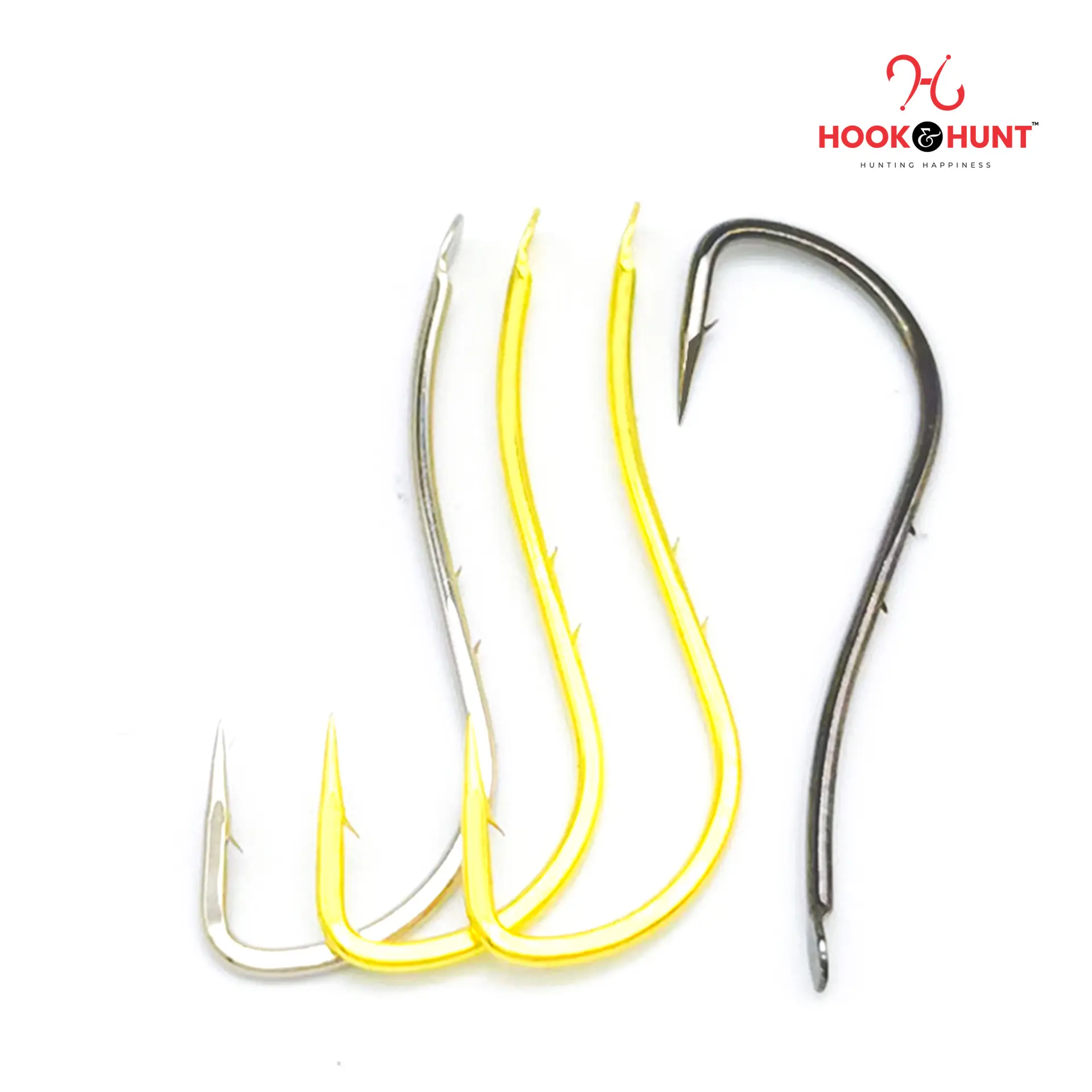 Picture of 12 Piece Hook & Hunt Long Shank Double-Barbed Streamlined Sea Fishing Hook No.7–18 – Anti-Bait-Slip Loose Barbed Hook for Sea Bass, Bream & Crucian Carp (Size - 11)