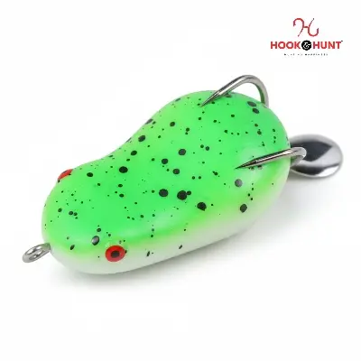 Picture of Hook & Hunt Simulated Frog Spinner Lure (8 grams) – Glow Soft Frog Bait for Bass & Mandarin Fish Sea Fishing (Green+Black Dots)