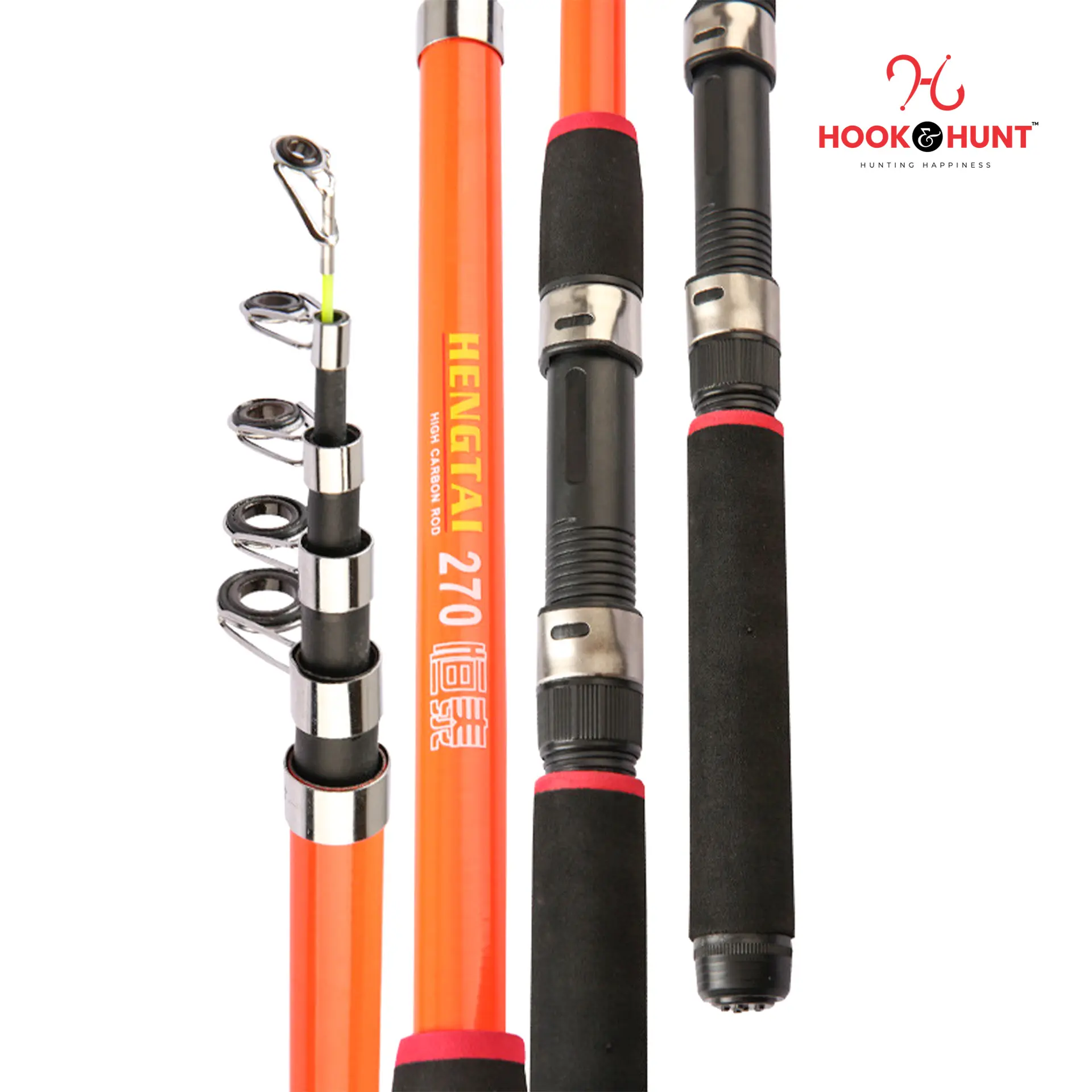 Picture of 270 cm Hook & Hunt Super Hard Fiberglass Sea Fishing Rod  – Telescopic Casting Rod for Ocean Beach & Long Distance Fishing (270 cm)
