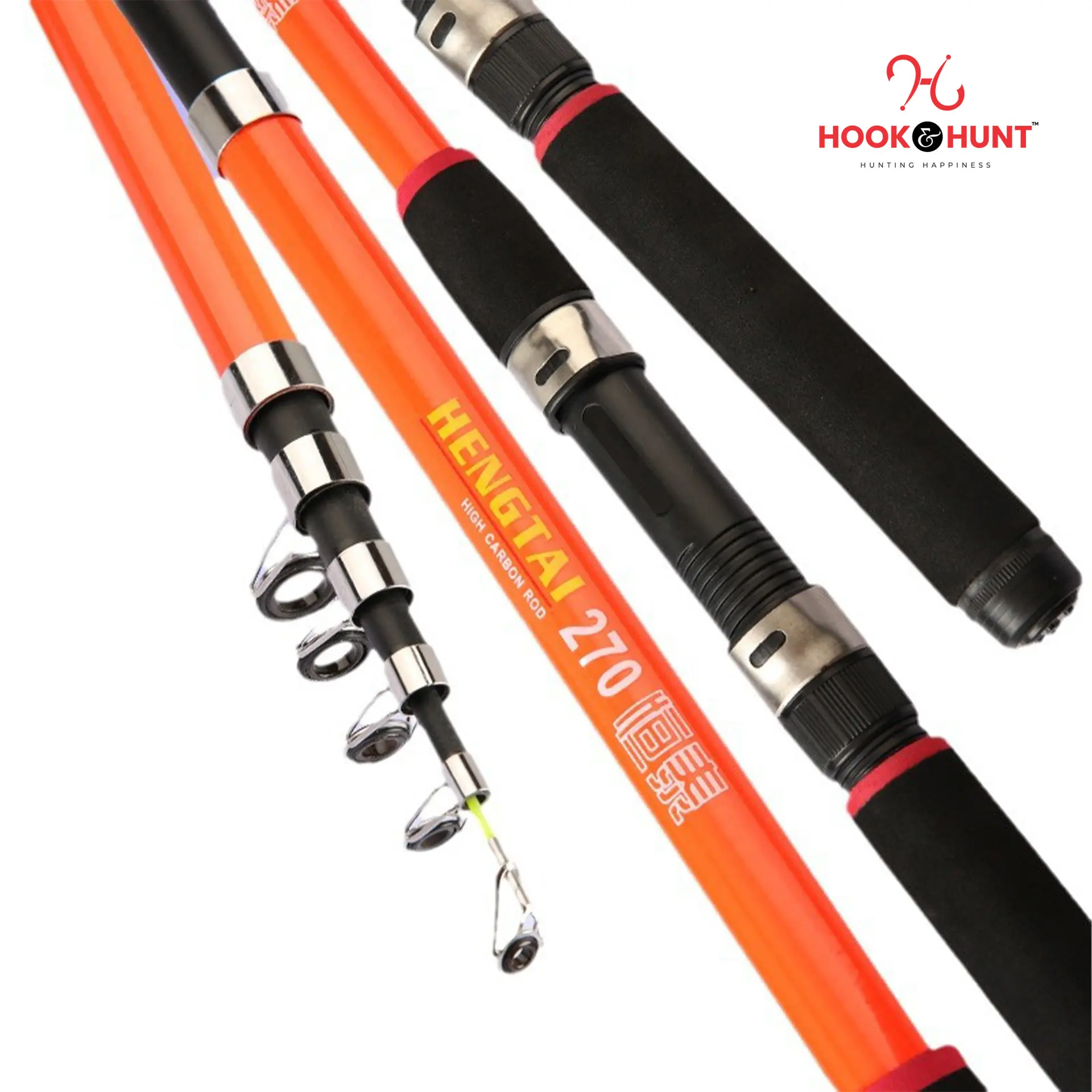 Picture of 210 cm Hook & Hunt Super Hard Fiberglass Sea Fishing Rod  – Telescopic Casting Rod for Ocean Beach & Long Distance Fishing (210 cm)