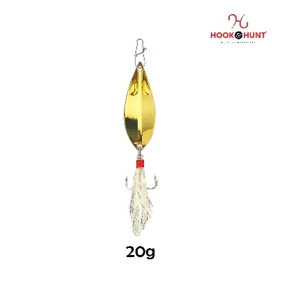 Picture of Hook & Hunt Zinc Alloy Spinner Lure 10gm / 15gm / 20gm – Long Cast Monster Spinner Hard Bait with Treble Hook & Feather (Golden Colour) (হুক সহ - ২০ গ্রাম)