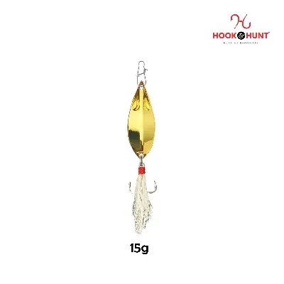 Picture of Hook & Hunt Zinc Alloy Spinner Lure 10gm / 15gm / 20gm – Long Cast Monster Spinner Hard Bait with Treble Hook & Feather (Golden Colour) (হুক সহ - ১৫ গ্রাম)