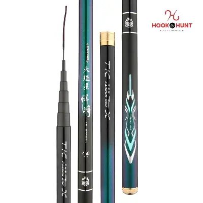 Picture of 01 Piece Ultra-Light Carbon Stream Fishing Rod {Size– 270 cm / 360 cm / 450 cm}– 19-Adjust Super Hard Hand Rod (Black - 300 cm)