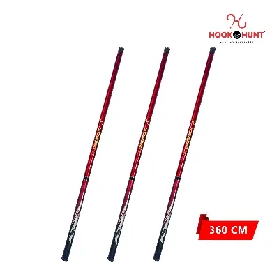 Picture of Red Colour Hook & Hunt Fiberglass Stream Fishing Rod (180 cm - 720 cm) - Super Hard Lightweight Short Section Hand Rod (360 cm)