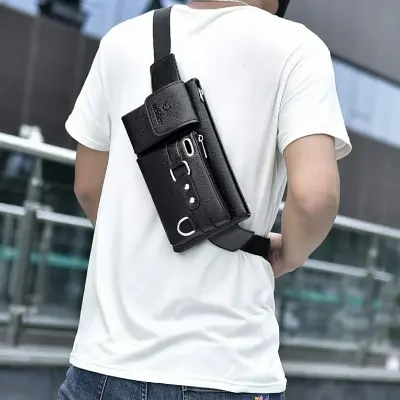 Picture of Indispensable -Louiswill Fashion Men Crossbody Bag Waist Bag Waist Pouch Men's Leather Belt Wallet Sling Bag Waterproof Chest Bag- Innovative