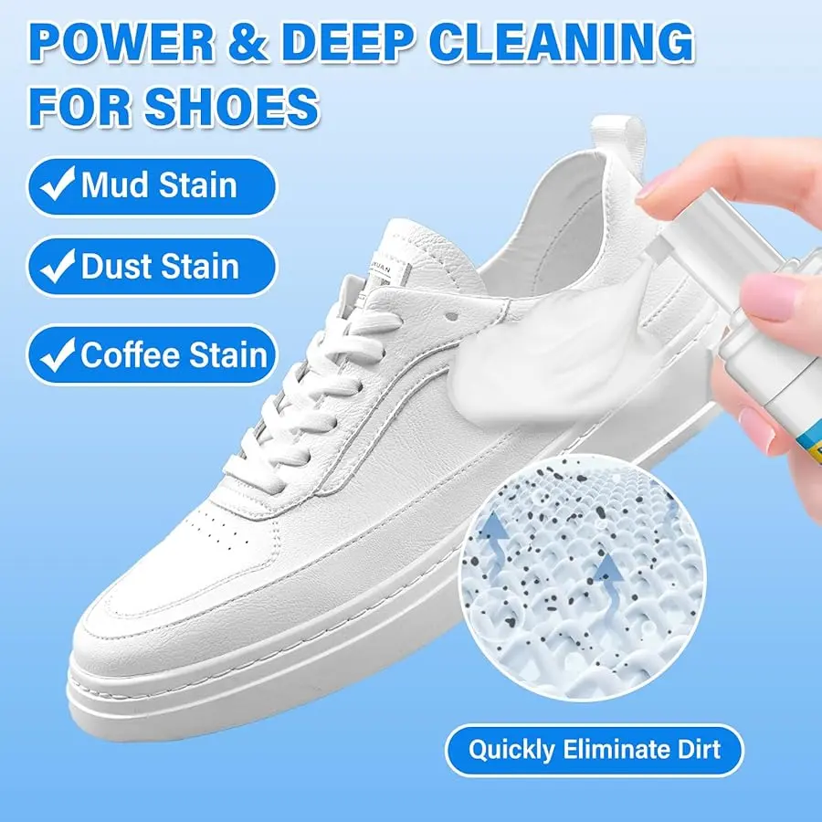 Picture of Shoe Cleaner Foam Shoe Cleaning Kit with Brush and Towel Sneaker Cleaner White Shoe Cleaner for Removing Stain, Easy to Use - Multicolor