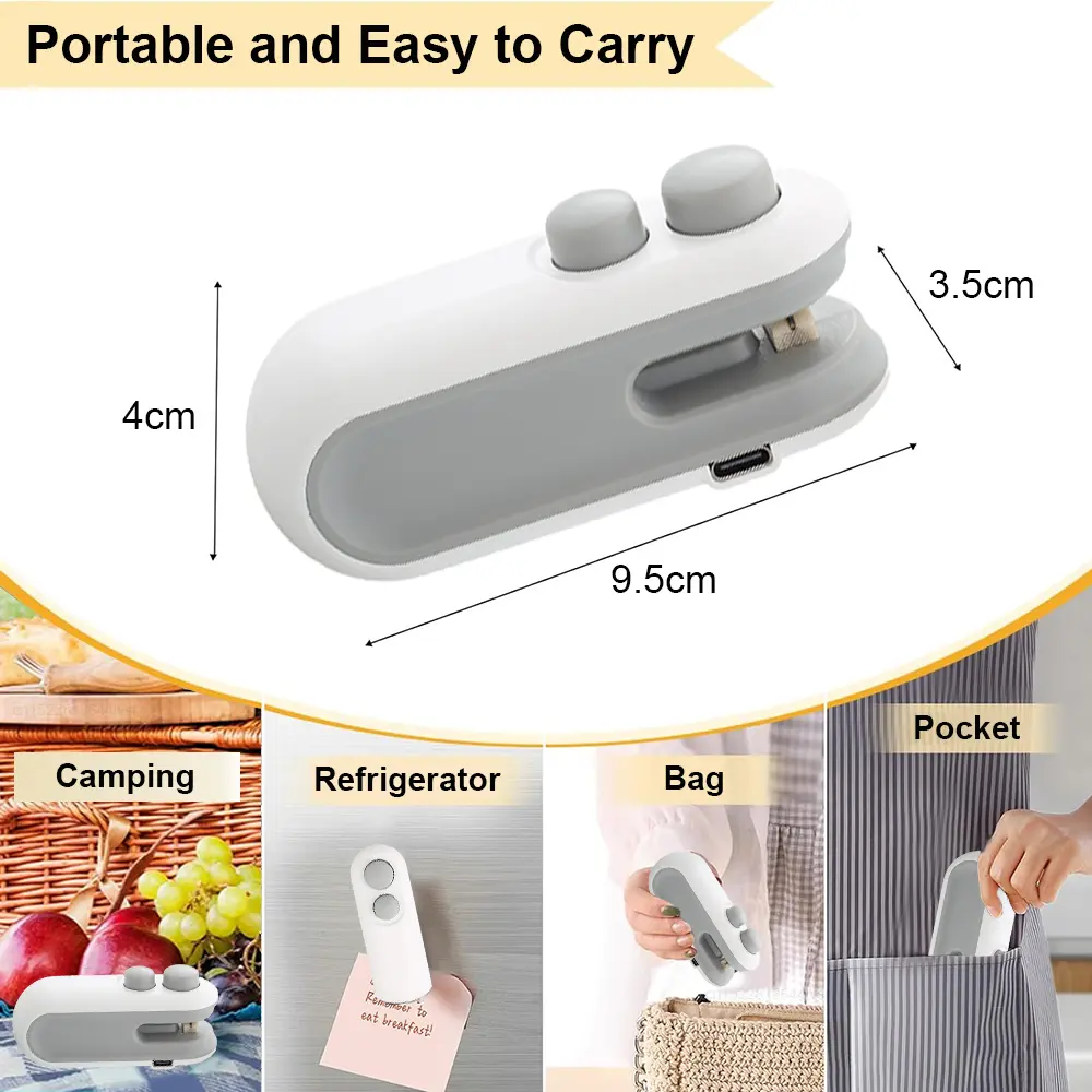 Picture of 2IN1 Mini Sealing Machine USB Rechargable Heat Sealer Storage Bag Plastic Package Food Sealer Clip Bag Handheld Food Heat Sealer