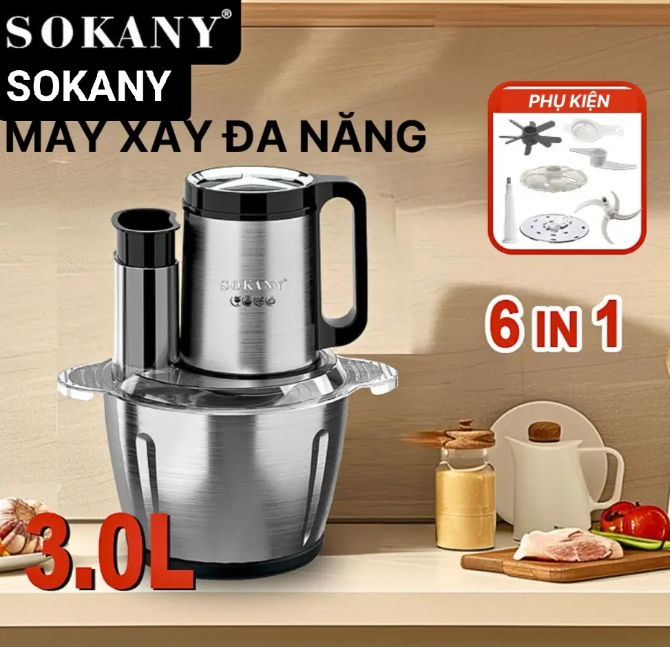 Picture of SOKANY 6 IN 1 ELECTRIC STAINLESS STEEL CHOPPER AND BLENDER. -Silver