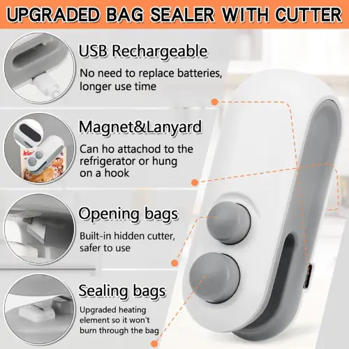 Picture of Rechargeable Mini Bag Sealer, 2-In-1 Heat Sealer with Cutter for Chip Bags, Portable Resealer Machine for Plastic Bags Replacement Spare Parts -   Dhaka Shopping Zone -Multicolor