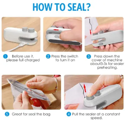 Picture of Rechargeable Mini Bag Sealer, 2-In-1 Heat Sealer with Cutter for Chip Bags, Portable Resealer Machine for Plastic Bags Replacement Spare Parts -   Dhaka Shopping Zone -Multicolor