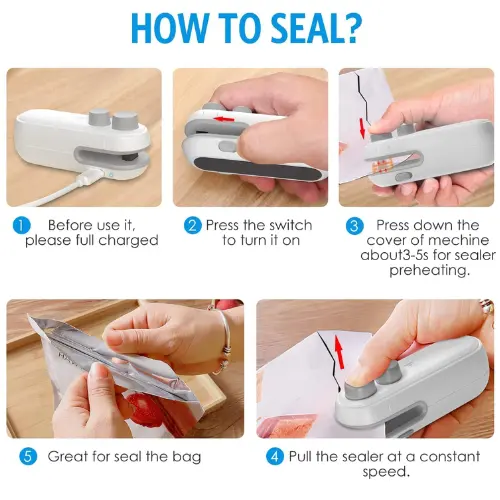 Picture of Rechargeable Mini Bag Sealer, 2-In-1 Heat Sealer with Cutter for Chip Bags, Portable Resealer Machine for Plastic Bags Replacement Spare Parts - New Canvas -Multicolor
