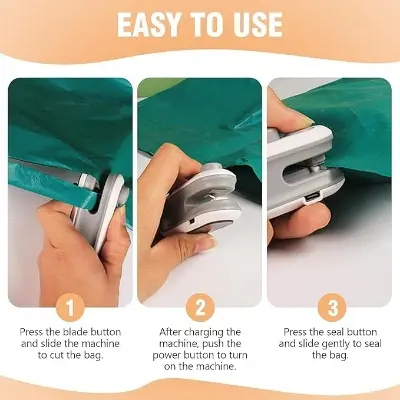Picture of Mini Bag Sealer, 2 in 1 USB Rechargeable Bag Sealer Heat Seal Cutter, Rechargeable Mini Snack Bag Sealer, Portable Resealer Machine for Plastic Bags Food Storage Snacks Freshness