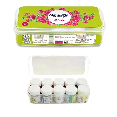 Picture of Fevicryl Acrylic Sunflower Kit - 10 Shades/Colors for clothes & canvas -Multicolor