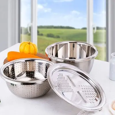 Picture of Lifestyle Mall 3in1 Multifunctional Stainless Steel Grating Basin thick stainless steel drain basin kitchen/Vagetable Cutter -Multicolor