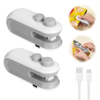 Picture of 2IN1 Mini Sealing Machine USB Rechargable Heat Sealer Storage Bag Plastic Package Food Sealer Clip Bag Handheld Food Heat Sealer