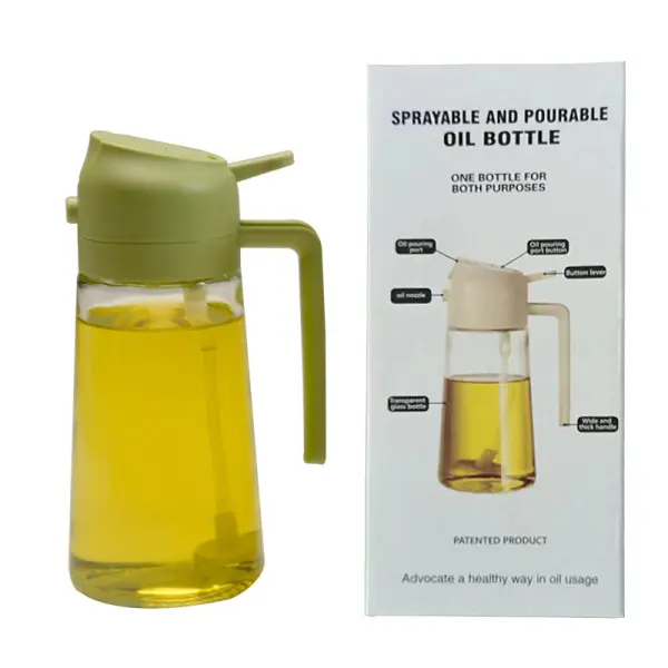 Picture of 2 in 1 Glass Oil Spray Bottle 470ml Large Capacity Oil Sprayer Sauce Olive Oil Dispenser for Cooking Salads BBQ Grilling Baking | 470 ml | Multicolor
