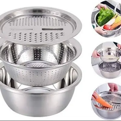 Picture of 3in1 Multifunctional Stainless Steel Grating Basin thick stainless steel drain basin kitchen / Vagetable Cutter - Dhaka Shopping Zone -Multicolor