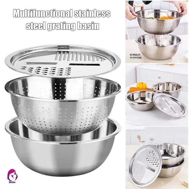 Picture of 3in1 Multifunctional Stainless Steel Grating Basin thick stainless steel drain basin kitchen / Vagetable Cutter - Dhaka Shopping Zone -Multicolor