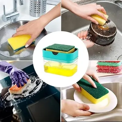 Picture of KITCHEN DISHWASHER LIQUID SOAP PUMP DISPENSER WITH SPONGE HOLDER DISH CLEANER TOOL - Dhaka shopping zone