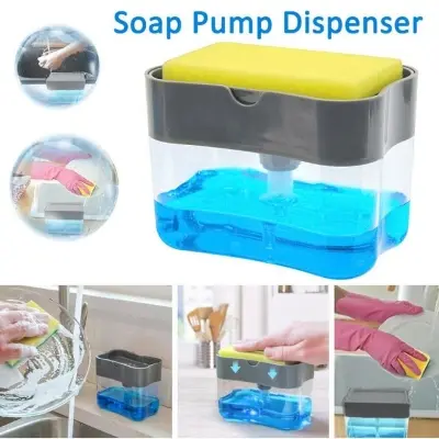 Picture of KITCHEN DISHWASHER LIQUID SOAP PUMP DISPENSER WITH SPONGE HOLDER DISH CLEANER TOOL - Dhaka shopping zone