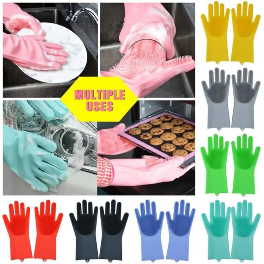 Picture of Silicone Dish Washing Kitchen Hand Gloves 2pcs -  Dhaka Shopping Zone -Multicolor