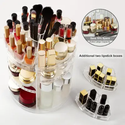 Picture of 360 Degree Rotation Transparent Acrylic Cosmetics Storage Box Fashion Spin Multi-function Detachable Makeup Beauty Organizer - Dhaka Shopping Zone -Multicolor