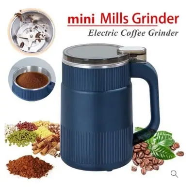 Picture of Spice Grinder Portable with Handal Electric Grain Mill Grinder Stainless Steel Dry Grain Spices Cereals Seasonings Coffee Bean Grinder -Blue
