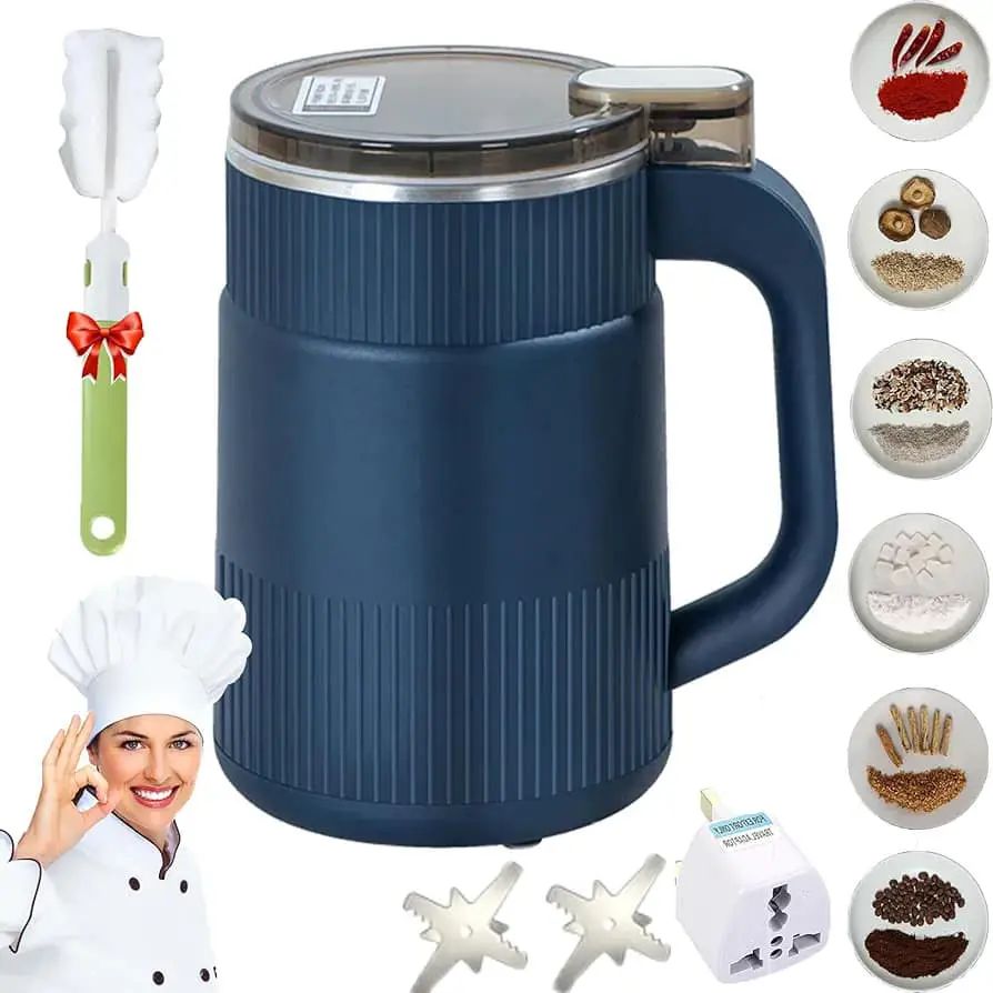 Picture of Spice Grinder Portable with Handal Electric Grain Mill Grinder Stainless Steel Dry Grain Spices Cereals Seasonings Coffee Bean Grinder -Blue