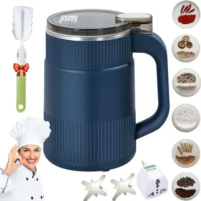 Picture of Spice Grinder Portable with Handal Electric Grain Mill Grinder Stainless Steel Dry Grain Spices Cereals Seasonings Coffee Bean Grinder -Blue
