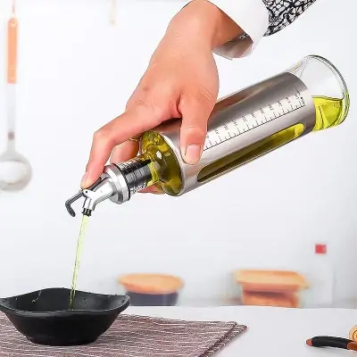 Picture of Kitchen Oil Jar Glass with Steel Cover Body 500ml -Grey