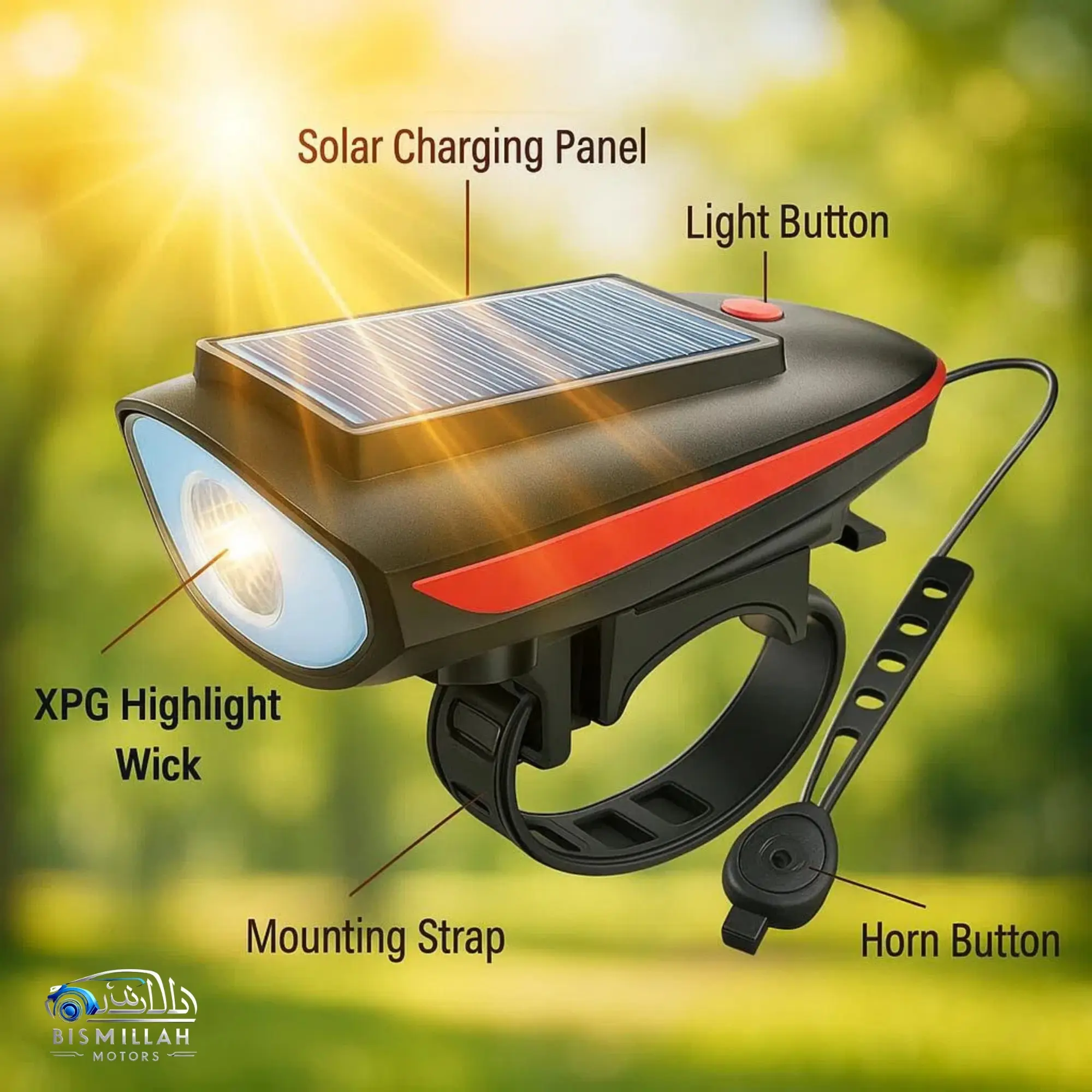 Picture of Bicycle solar charging horn headlight - XPG high lumen long-range light - outdoor cycling light three-in-one headlight