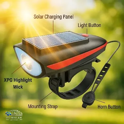 Picture of Bicycle solar charging horn headlight - XPG high lumen long-range light - outdoor cycling light three-in-one headlight