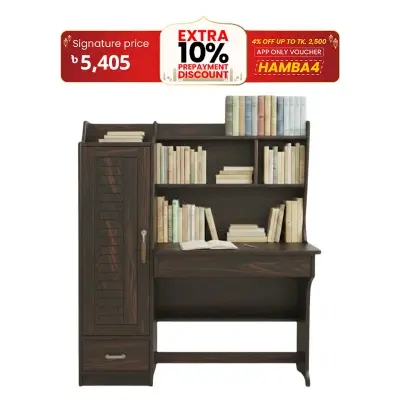 Picture of Reading Table, Lacquer Polish Deco Paint Rambo Design Rich Study Table, Writing Desk with 3 shelve 1 Door Cabinet & security lock Drawers, Modern Home Office Work Station Desk StudyTable 48/45