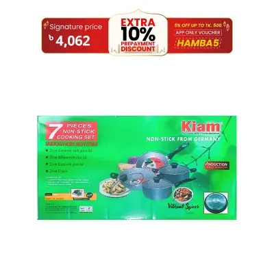 Picture of Kiam-Marble Non Stick 7 Pcs Cookware Set Marble Coating Layers For Superior Release -Marbel Coated,1Pcs Casserol,1Pcs Fry pan,1Pcs Korai,1Pcs Milk pan,With 3Pcs Lid(Multicolor)
