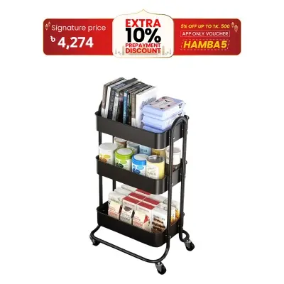 Picture of Binca 3 layer kitchen rack floor-to-ceiling multi-layer movable trolley rack bathroom rotating mobile rack(multicolour)