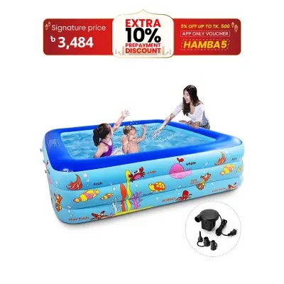 Picture of Inflatable Swimming Pool Adults & Kids Baby Pool Bathing Tub Outdoor Indoor 150 Cmx 110cmx50cm With Electric Pumper