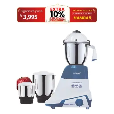 Picture of Orpat Kitchen Platinum 1200-Watt Mixer Grinder & Blender, a powerful all-in-one appliance for efficient blending, grinding, and mixing