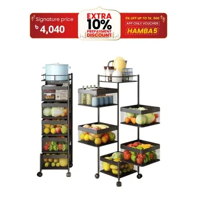 Picture of 5 Tiers Vegetable Basket Fruit Storage Basket Kitchen 360 Degree Rotating Square Rotating Rack