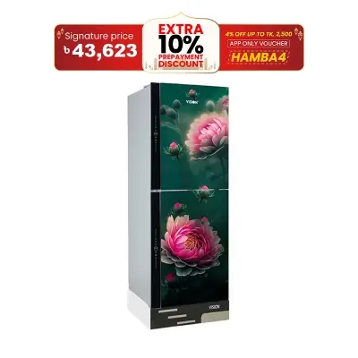 Picture of VISION Glass Door Refrigerator RE-305 Liter Pink Daisy Top Mount