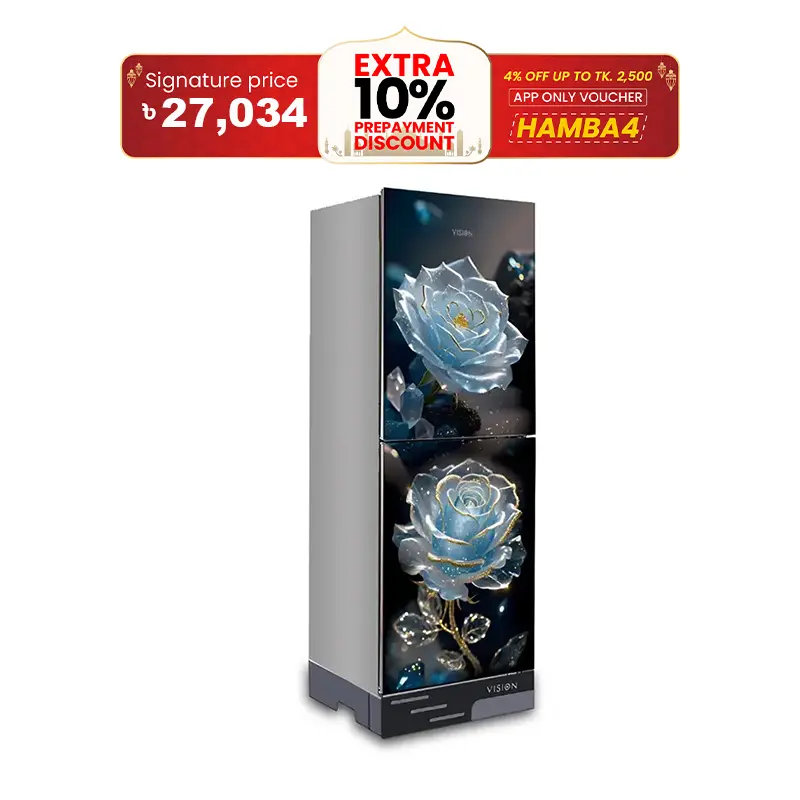 Picture of VISION Glass Door Refrigerator RE-150 Liter Digital Mineral Flower Top Mount