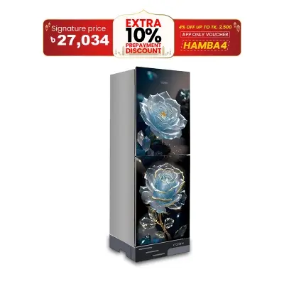 Picture of VISION Glass Door Refrigerator RE-150 Liter Digital Mineral Flower Top Mount
