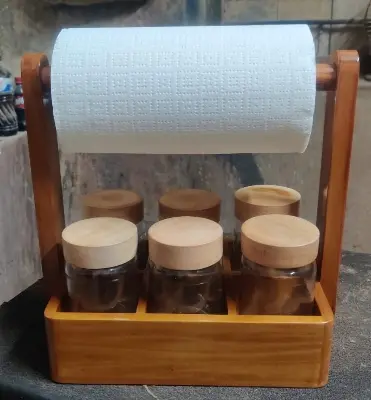 Picture of Spice glass jar wooden lede &Tissue stand