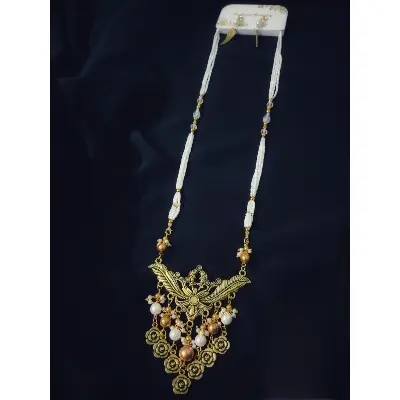 Picture of Exclusive Long Glass Beads_ Sea Beads With Crystal And Gajra Set With Earrings